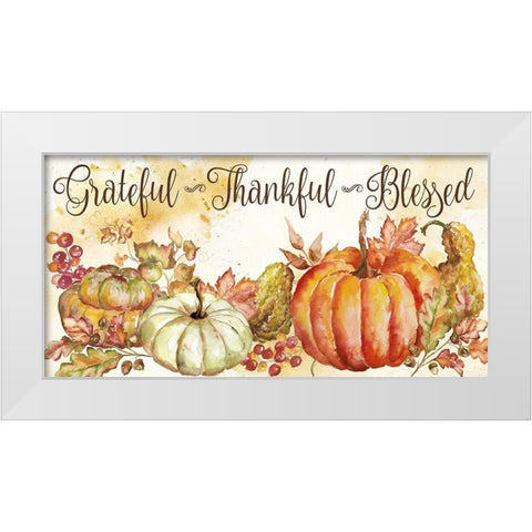 Watercolor Harvest Pumpkin Grateful Thankful Blessed White Modern Wood Framed Art Print by Tre Sorelle Studios