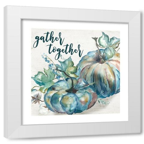 Blue Watercolor Harvest  Square Gather Together White Modern Wood Framed Art Print by Tre Sorelle Studios