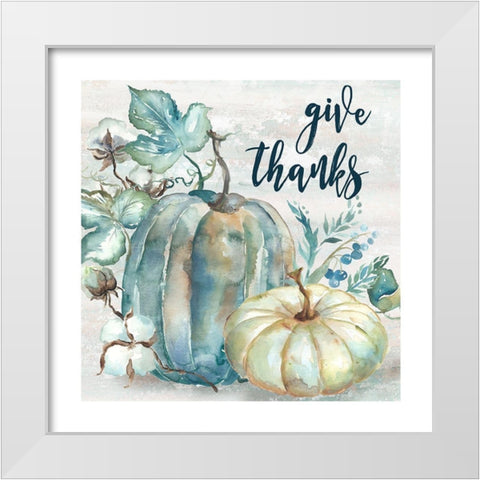 Blue Watercolor Harvest Square Give Thanks White Modern Wood Framed Art Print by Tre Sorelle Studios