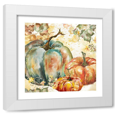 Watercolor Harvest Teal and Orange Pumpkins I White Modern Wood Framed Art Print by Tre Sorelle Studios