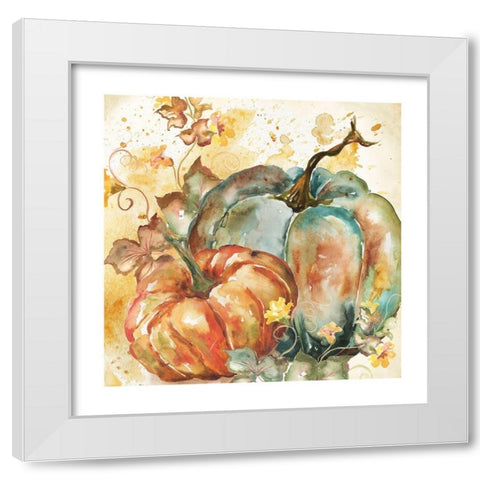 Watercolor Harvest Teal and Orange Pumpkins II White Modern Wood Framed Art Print by Tre Sorelle Studios