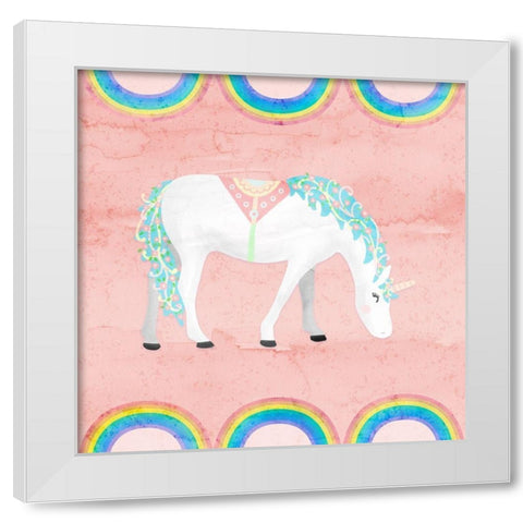 Rainbow Unicorn III White Modern Wood Framed Art Print by Noonday Design