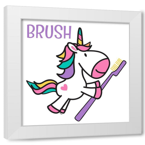 Happy Unicorn Brush  White Modern Wood Framed Art Print by Reed, Tara