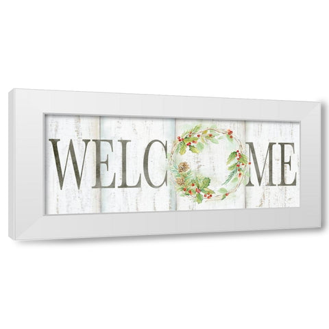 Holiday Wreath Welcome Sign White Modern Wood Framed Art Print by Coulter, Cynthia