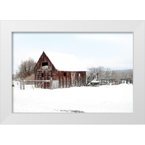 Winter Barn Landscape White Modern Wood Framed Art Print by Tyrrell, Lu Anne