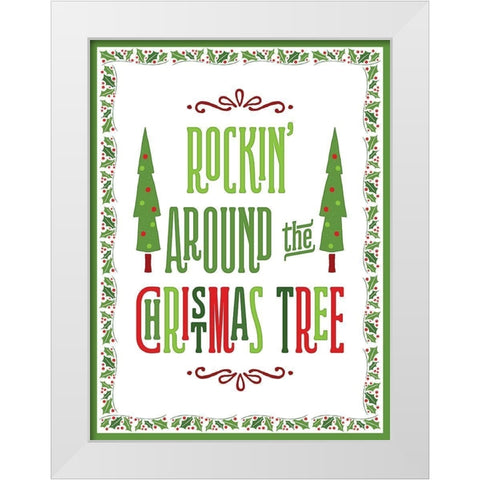 Colorful Christmas with border II White Modern Wood Framed Art Print by Noonday Designs