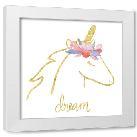 Golden Unicorn I Dream White Modern Wood Framed Art Print by Noonday Design