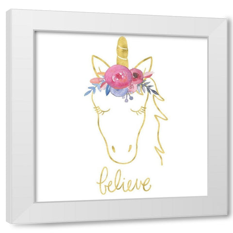 Golden Unicorn II Believe White Modern Wood Framed Art Print by Noonday Design