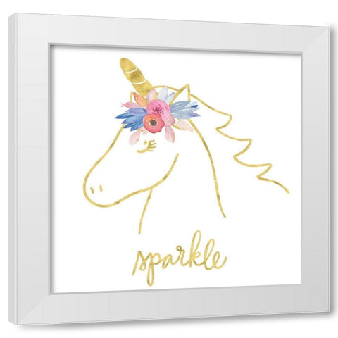 Golden Unicorn III Sparkle White Modern Wood Framed Art Print by Noonday Design