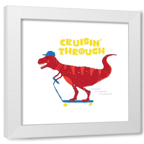 Dinos on the Move IV White Modern Wood Framed Art Print by Noonday Design