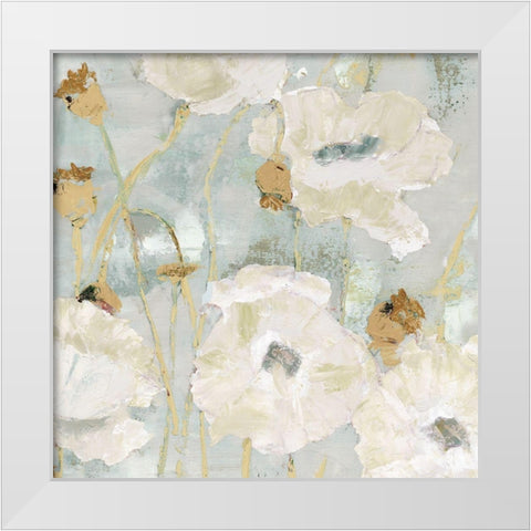 Poppies in the Wind Cream square White Modern Wood Framed Art Print by Cusson, Marie Elaine