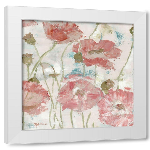 Poppies in the Wind Blush Square White Modern Wood Framed Art Print by Cusson, Marie Elaine