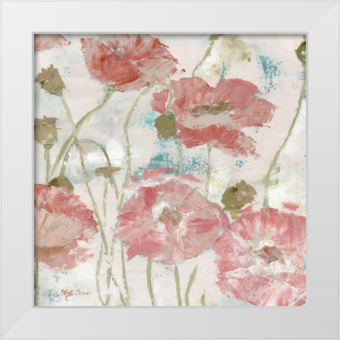 Poppies in the Wind Blush Square White Modern Wood Framed Art Print by Cusson, Marie Elaine