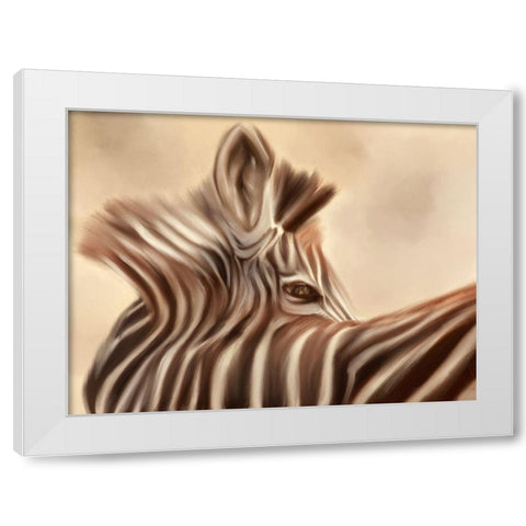 Zebra looking over shoulder White Modern Wood Framed Art Print by Michal, Susan