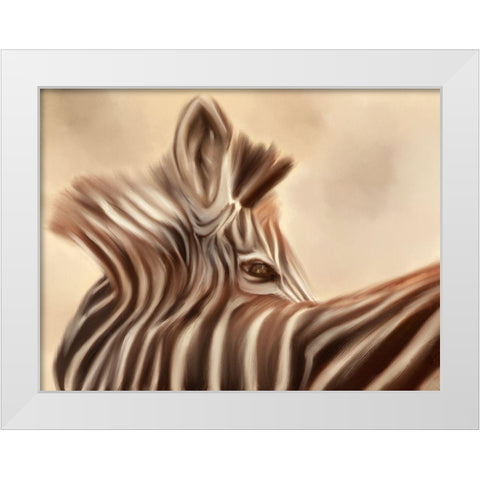 Zebra looking over shoulder White Modern Wood Framed Art Print by Michal, Susan