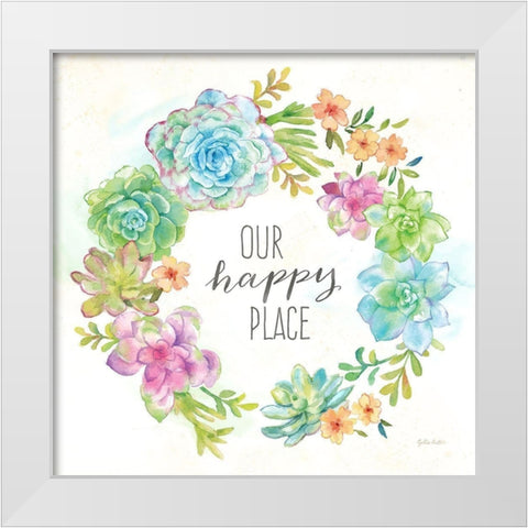 Sweet Succulents Wreath Happy Place White Modern Wood Framed Art Print by Coulter, Cynthia