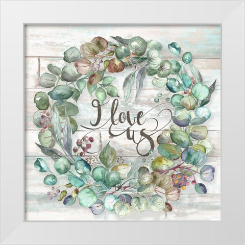 Eucalyptus Wreath on shiplap White Modern Wood Framed Art Print by Tre Sorelle Studios