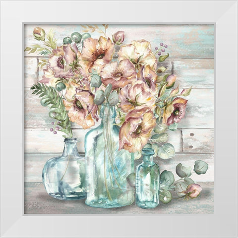 Blush Poppies and Eucalyptus Still Life White Modern Wood Framed Art Print by Tre Sorelle Studios