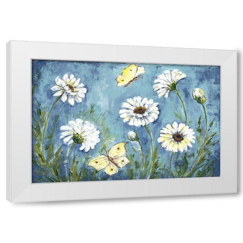 Daisies and Butterfly Meadow White Modern Wood Framed Art Print by Tre Sorelle Studios
