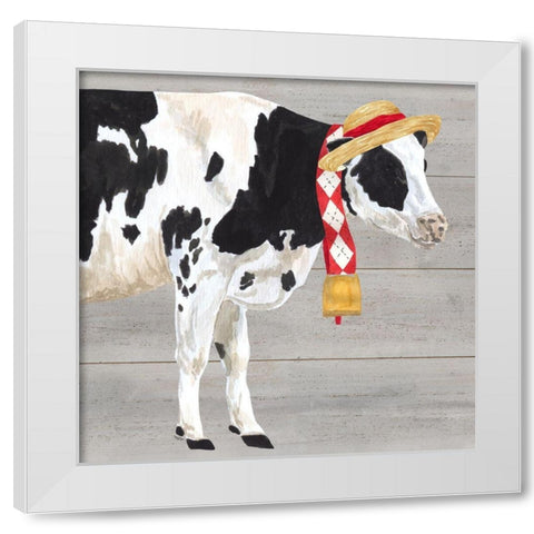 Intellectual Animals I Cow and Bell White Modern Wood Framed Art Print by Reed, Tara