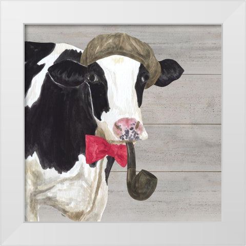 Intellectual Animals II Cow and Pipe White Modern Wood Framed Art Print by Reed, Tara