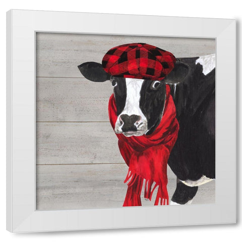 Intellectual Animals III Cow and Scarf White Modern Wood Framed Art Print by Reed, Tara
