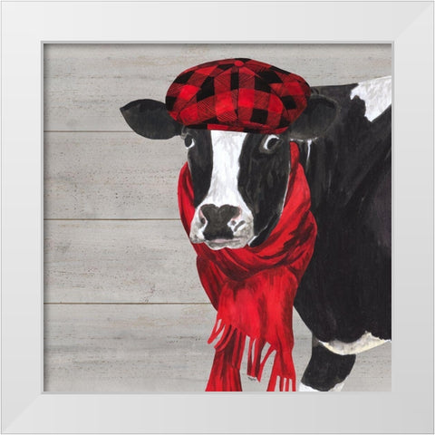 Intellectual Animals III Cow and Scarf White Modern Wood Framed Art Print by Reed, Tara