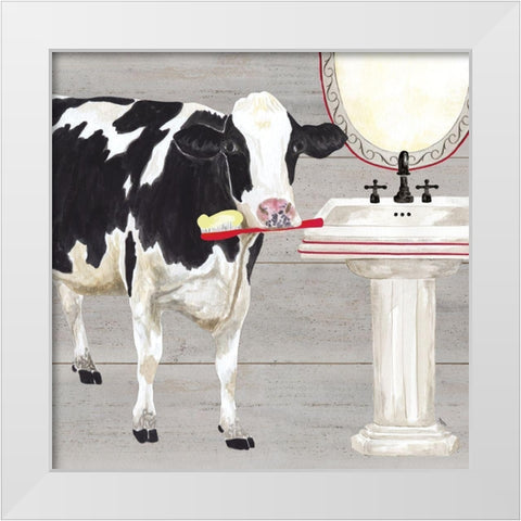Bath time for Cows Sink White Modern Wood Framed Art Print by Reed, Tara
