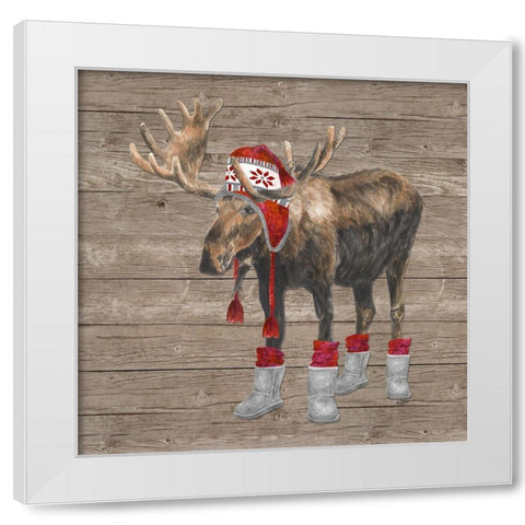 Warm in the Wilderness Moose White Modern Wood Framed Art Print by Reed, Tara