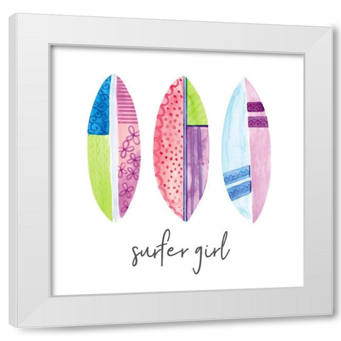 Sports Girl Surfer White Modern Wood Framed Art Print by Noonday Design