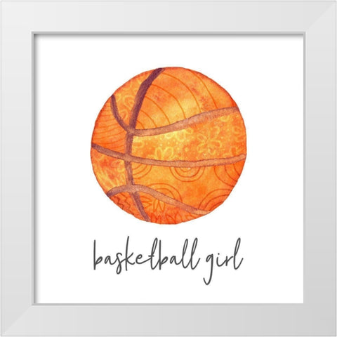 Sports Girl Basketball White Modern Wood Framed Art Print by Noonday Design