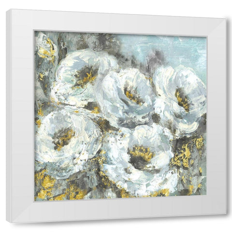 White Flowers with Gold  White Modern Wood Framed Art Print by Tre Sorelle Studios