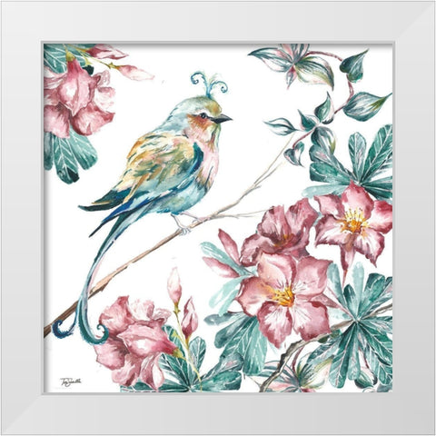 Island Living Bird and Floral II White Modern Wood Framed Art Print by Tre Sorelle Studios