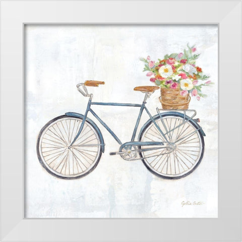 Vintage Bike w/flower basket II White Modern Wood Framed Art Print by Coulter, Cynthia