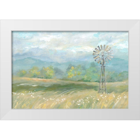 Country Meadow Windmill Landscape White Modern Wood Framed Art Print by Coulter, Cynthia