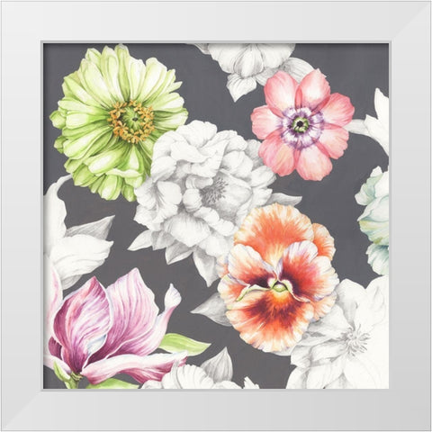 Floral Sketch on Grey White Modern Wood Framed Art Print by Wicks, Jane