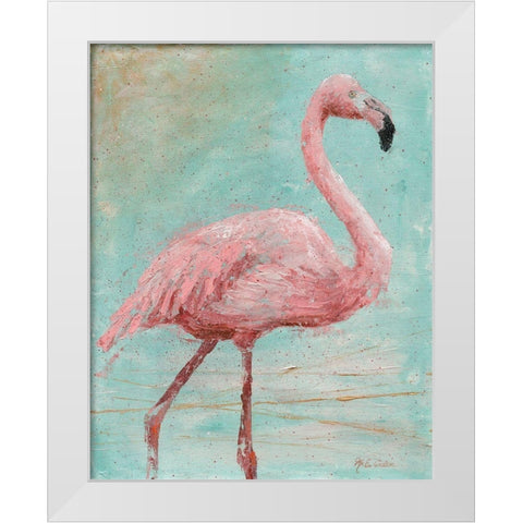 Pink Flamingo I White Modern Wood Framed Art Print by Cusson, Marie-Elaine