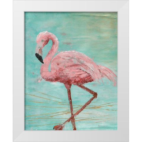 Pink Flamingo II White Modern Wood Framed Art Print by Cusson, Marie-Elaine