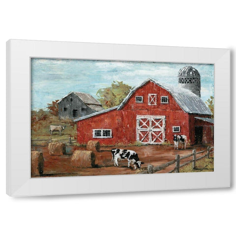 Red Country Barn White Modern Wood Framed Art Print by Cusson, Marie-Elaine