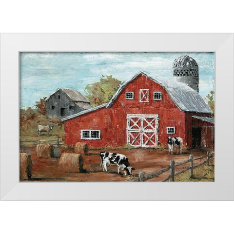 Red Country Barn White Modern Wood Framed Art Print by Cusson, Marie-Elaine