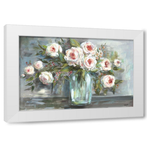 Pink Blooms Still Life Landscape White Modern Wood Framed Art Print by Tre Sorelle Studios