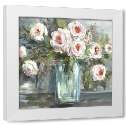 Pink Blooms Still Life Square White Modern Wood Framed Art Print by Tre Sorelle Studios