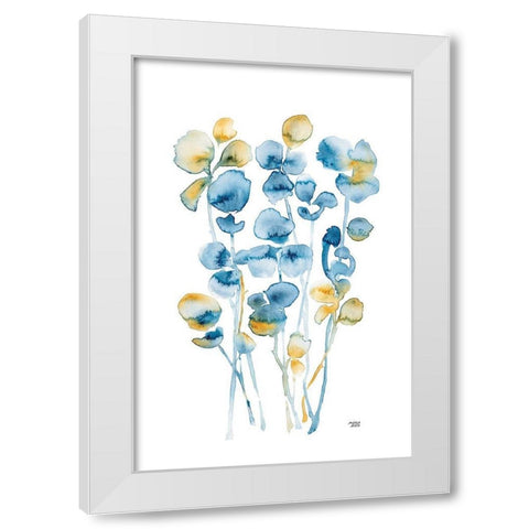 Blue and Gold Watercolor Floral White Modern Wood Framed Art Print by Bijou, Andrea