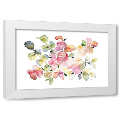 Shades of Pink Watercolor Floral White Modern Wood Framed Art Print by Bijou, Andrea