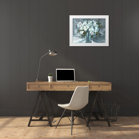 White Hydrangeas on Gray Landscape White Modern Wood Framed Art Print by Tre Sorelle Studios