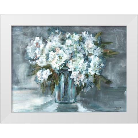 White Hydrangeas on Gray Landscape White Modern Wood Framed Art Print by Tre Sorelle Studios