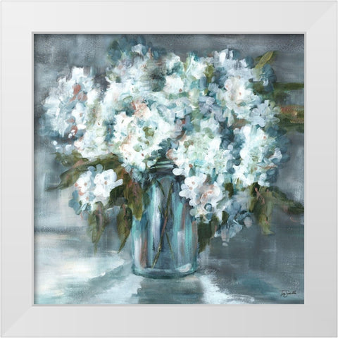 White Hydrangeas on Gray White Modern Wood Framed Art Print by Tre Sorelle Studios