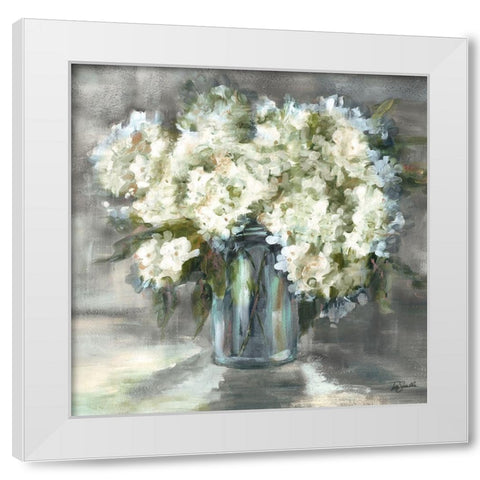 White and Taupe Hydrangeas Sill Life White Modern Wood Framed Art Print by Tre Sorelle Studios