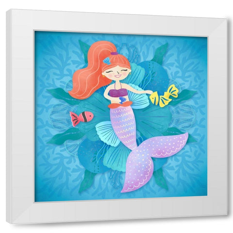 Mermaid red hair White Modern Wood Framed Art Print by Noonday Design