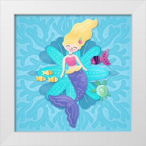 Mermaid blonde hair White Modern Wood Framed Art Print by Noonday Design